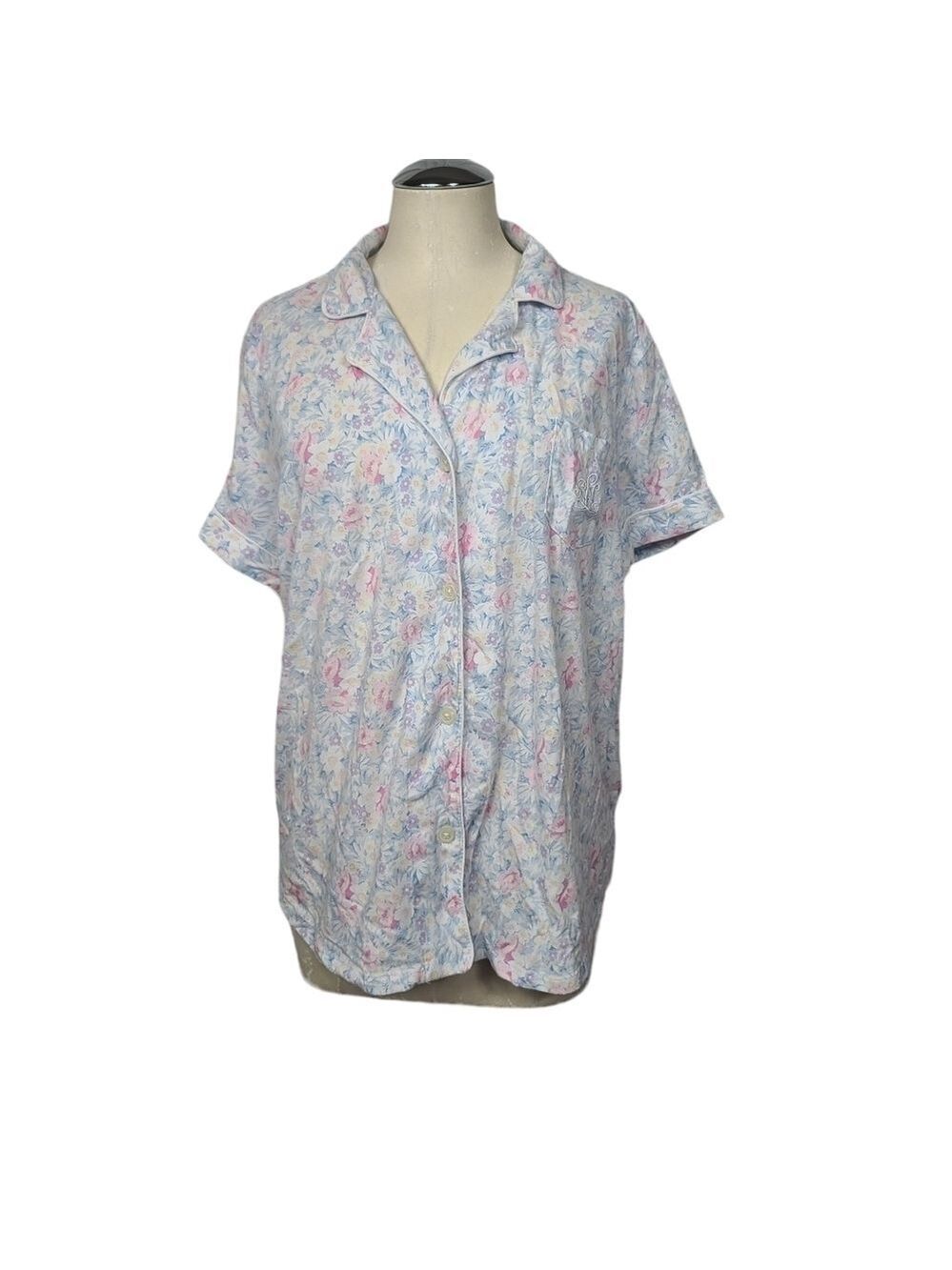 Lauren Ralph Lauren Floral Button Down Short Sleeve Pajama Top XL